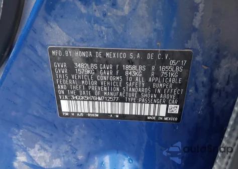 2017 Honda Fit Ex from USA, damaged, VIN 3HGGK5H76HM712577